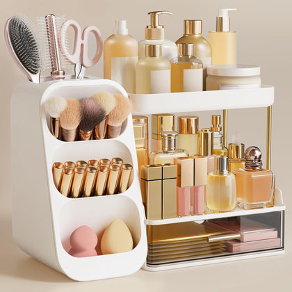 HBlife 3-tier bathroom organizer front view with brush holder