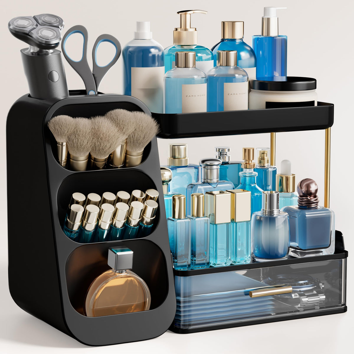 HBlife 3-tier bathroom organizer with brush holder, black