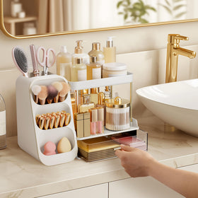 HBlife bathroom organizer top view highlighting three tiers