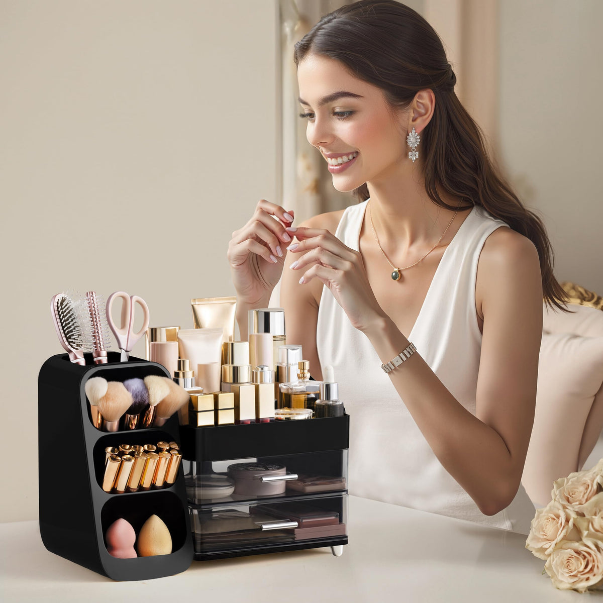 HBlife Makeup Organizer being cleaned with a cloth