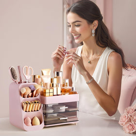 HBlife Makeup Organizer close-up of the pink finish