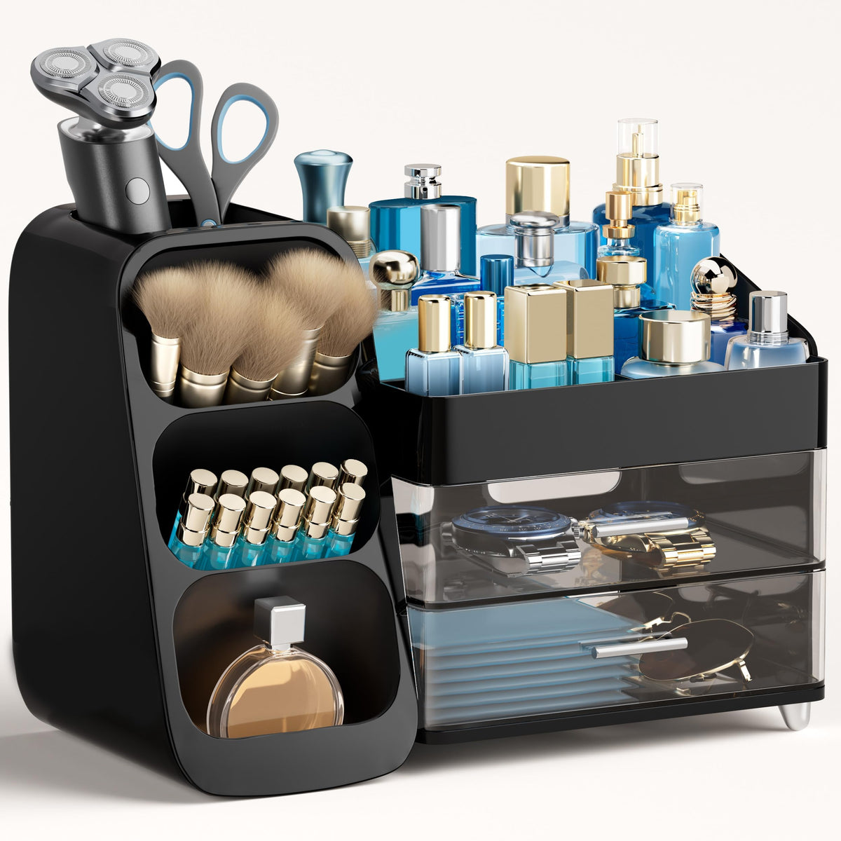 HBlife Makeup Organizer front view showing large capacity and compartments