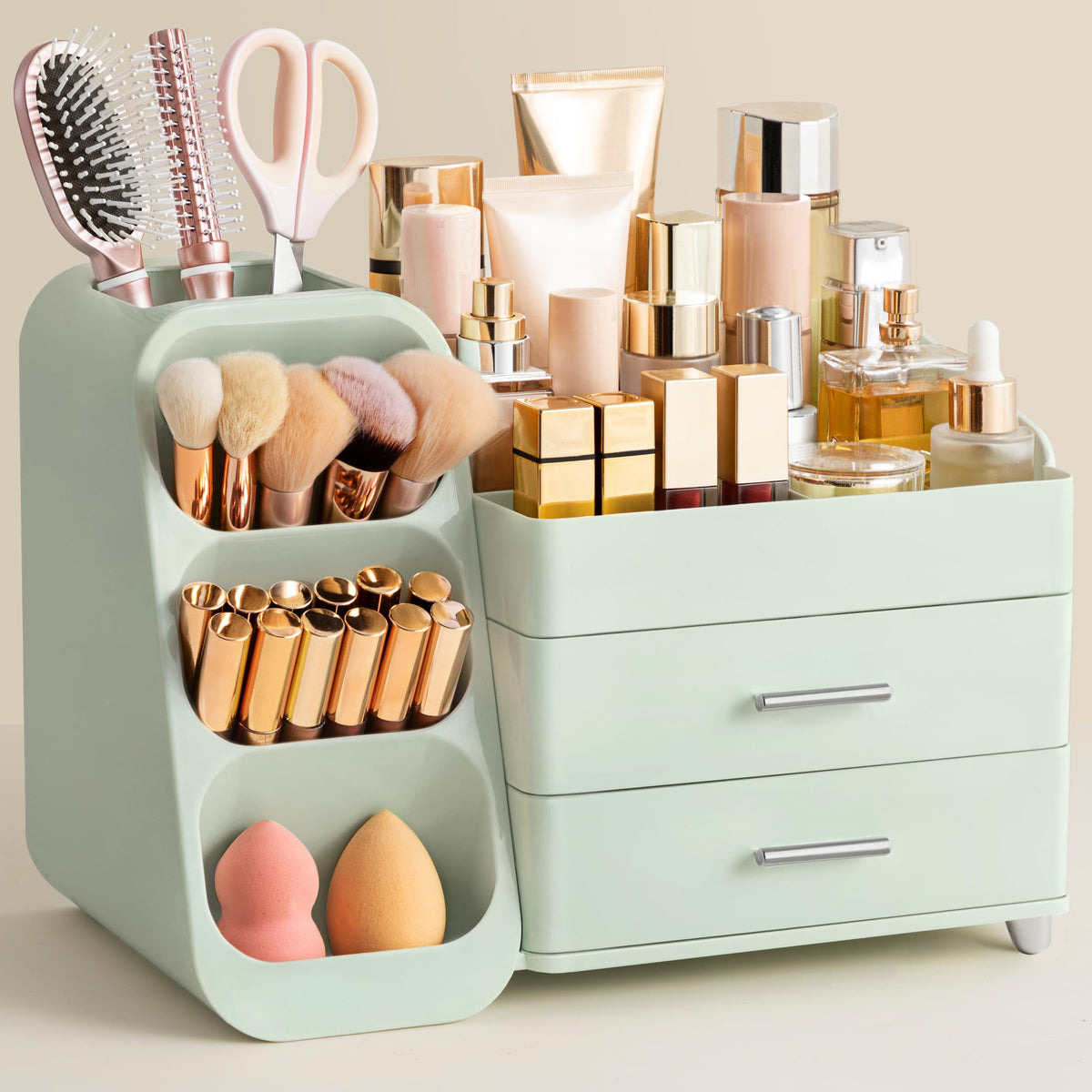 HBlife Makeup Organizer front view with large compartments
