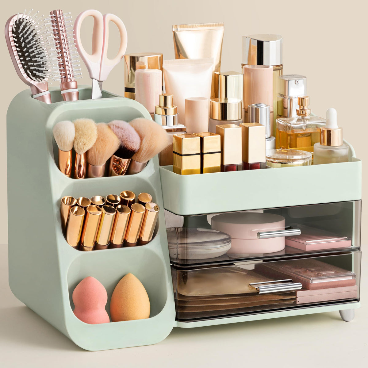 HBlife Makeup Organizer front view with large compartments