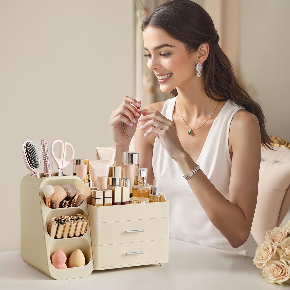 HBlife Makeup Organizer lifestyle scene with beauty products