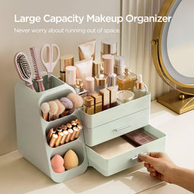 HBlife Makeup Organizer on a bathroom counter with makeup items
