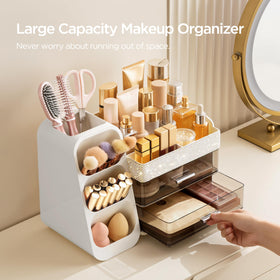 HBlife Makeup Organizer on a bathroom counter with skincare products