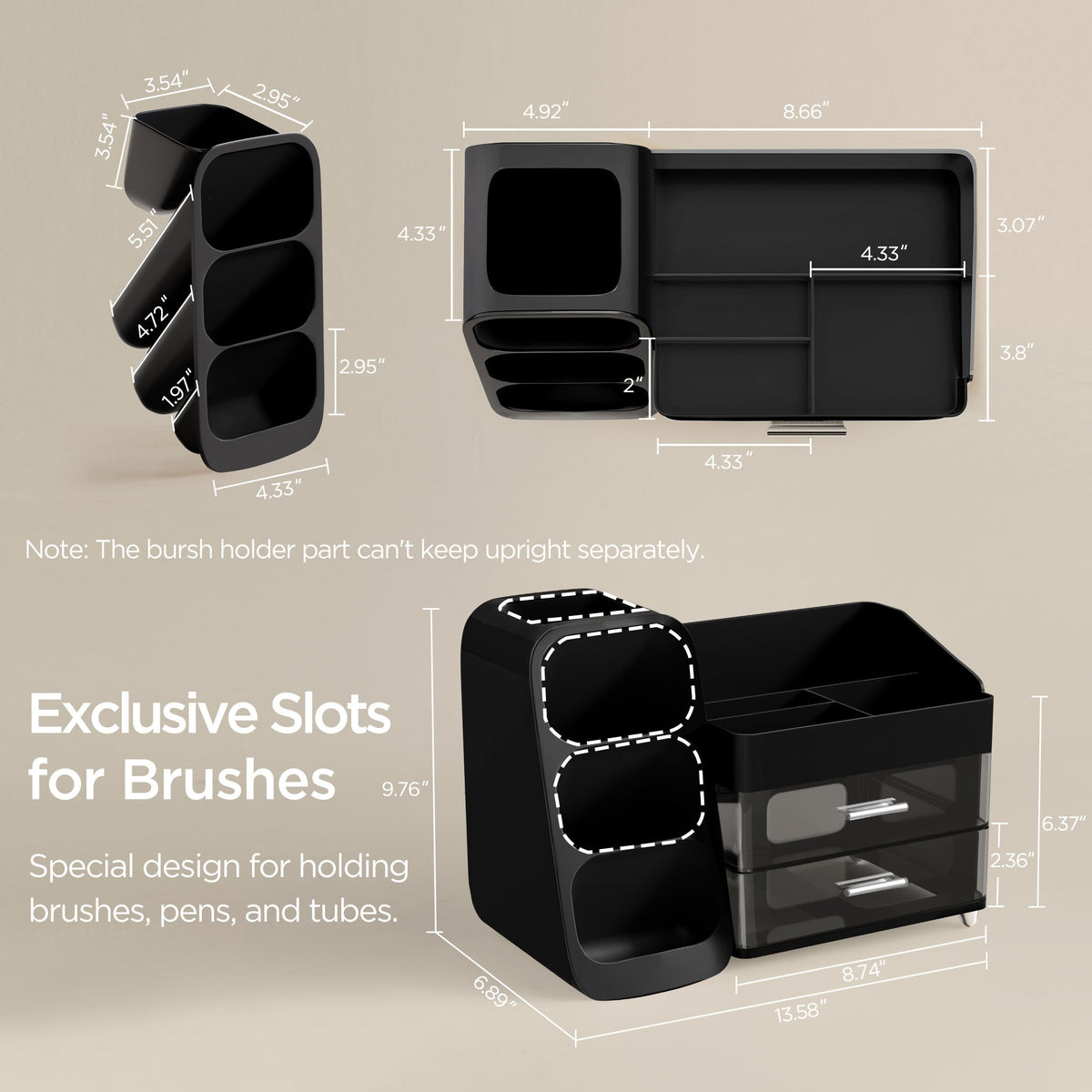 HBlife Makeup Organizer side view highlighting brush slots