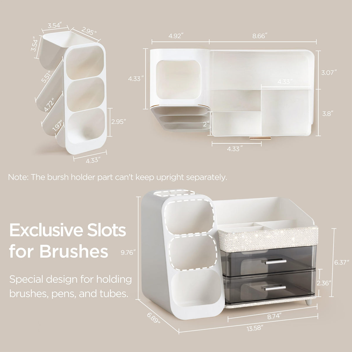 HBlife Makeup Organizer side view highlighting brush slots