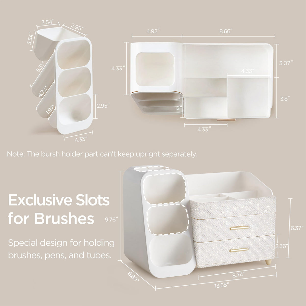 HBlife Makeup Organizer side view showcasing storage slots