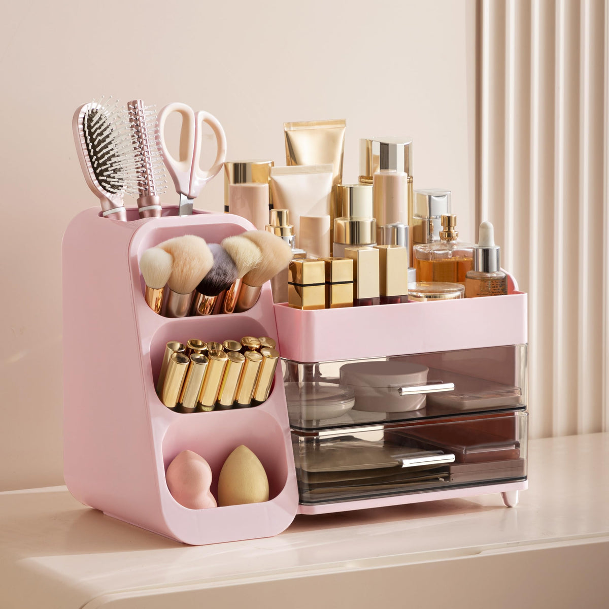 HBlife Makeup Organizer side view showing brush slots
