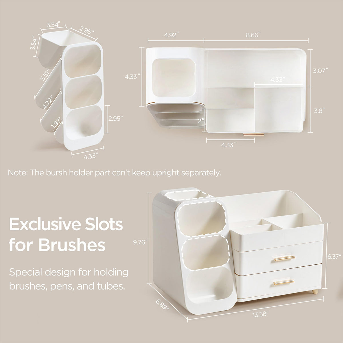HBlife Makeup Organizer side view showing brush slots