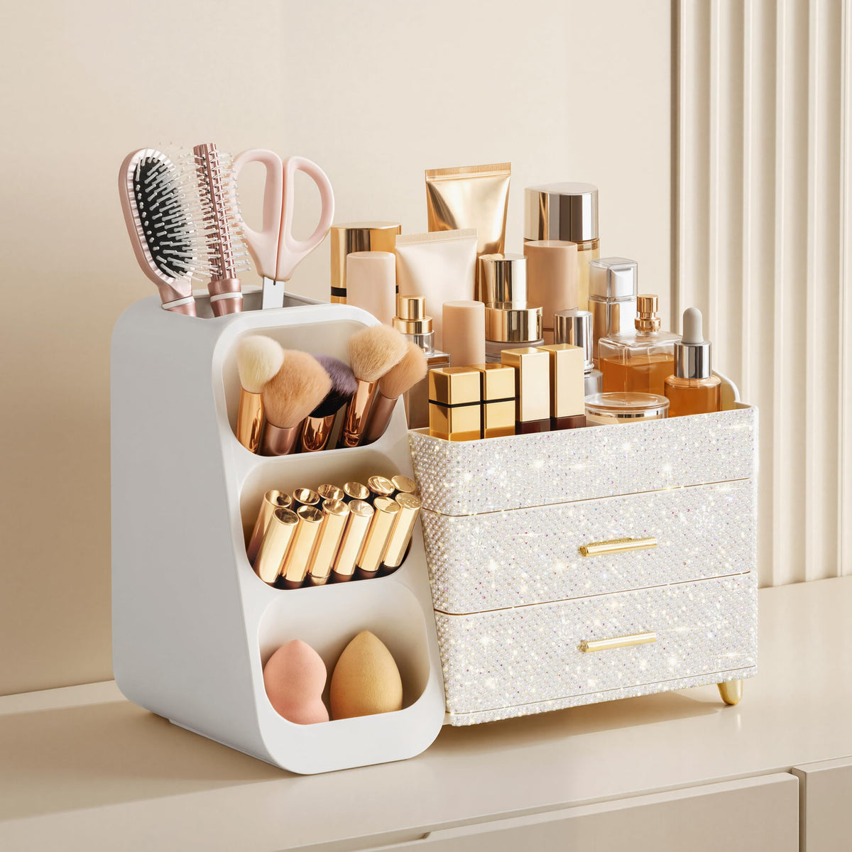 HBlife Makeup Organizer with brush holder and drawers