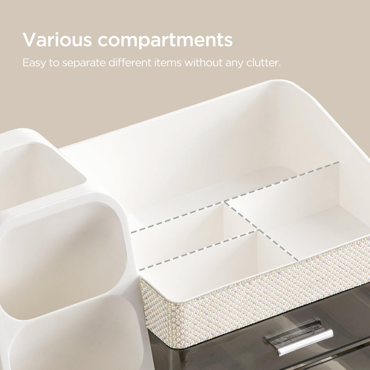 HBlife Makeup Organizer with various makeup items displayed