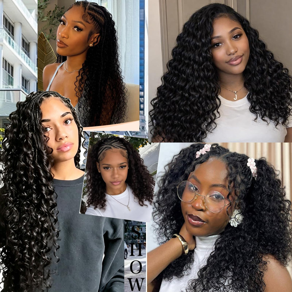 HBNK 18 Inch Miracle Feather Crochet Hair on display with accessories
