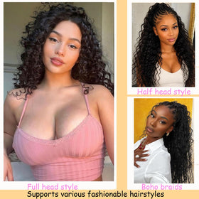 HBNK 18 Inch Miracle Feather Crochet Hair styled in a ponytail