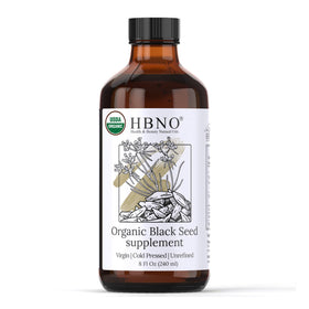 HBNO Organic Black Seed Oil 8oz glass bottle front view