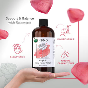 HBNO Organic Rose Water bottle with label