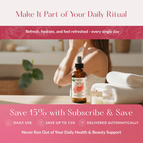 HBNO Organic Rose Water Spray 4 fl oz with ingredients