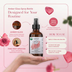HBNO Organic Rose Water Spray packaging details