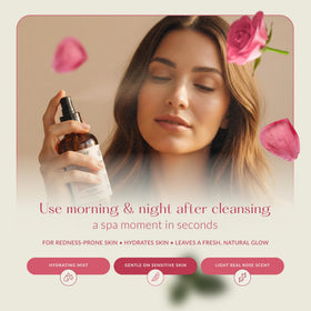 HBNO Organic Rose Water Spray with floral background