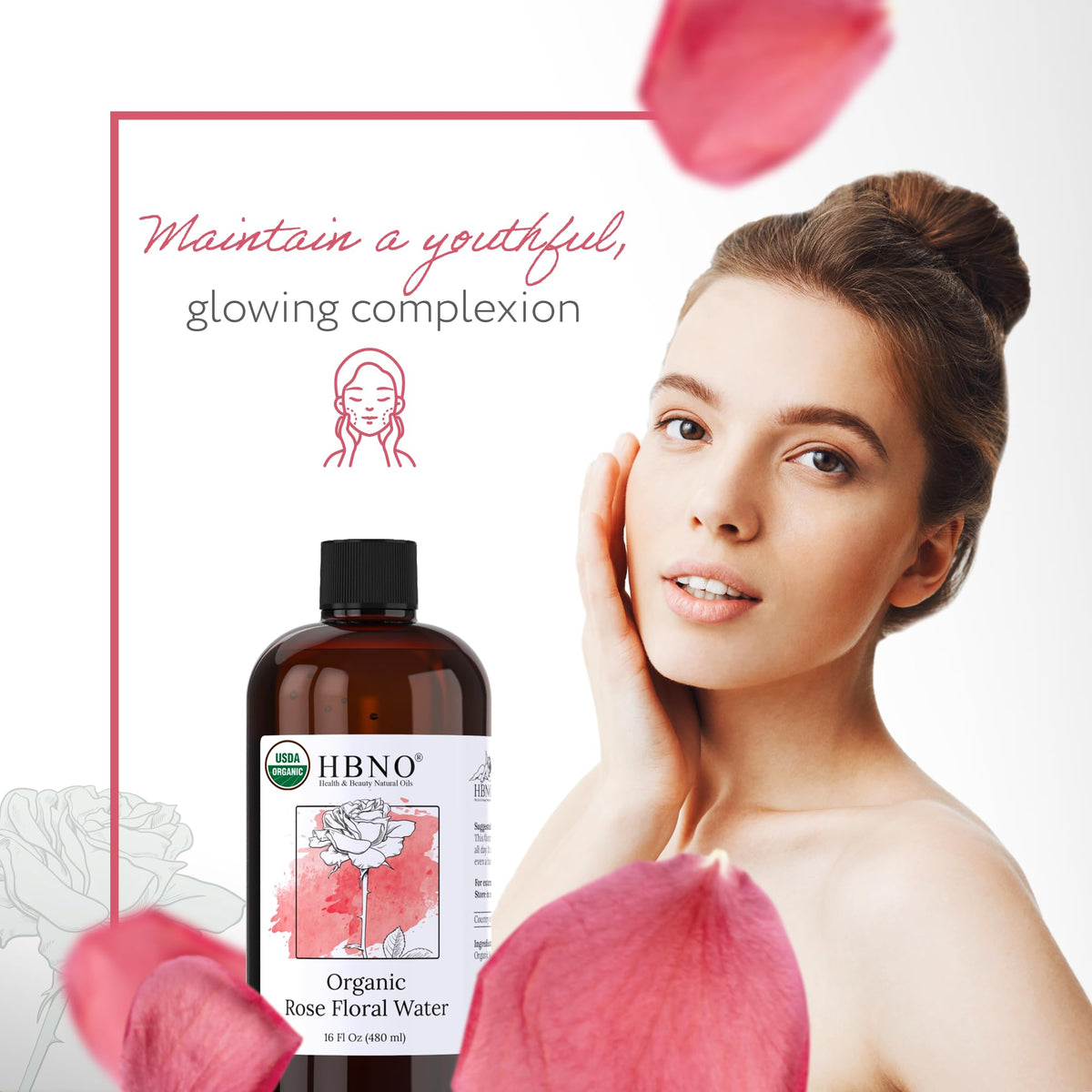 HBNO Organic Rose Water with flowers