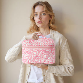 HBselect floral makeup bag set in a travel setting