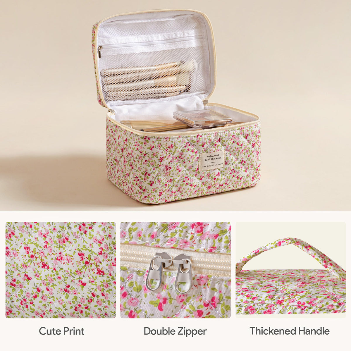 HBselect Large Makeup Bag 10.6 x 6.5 inches floral design