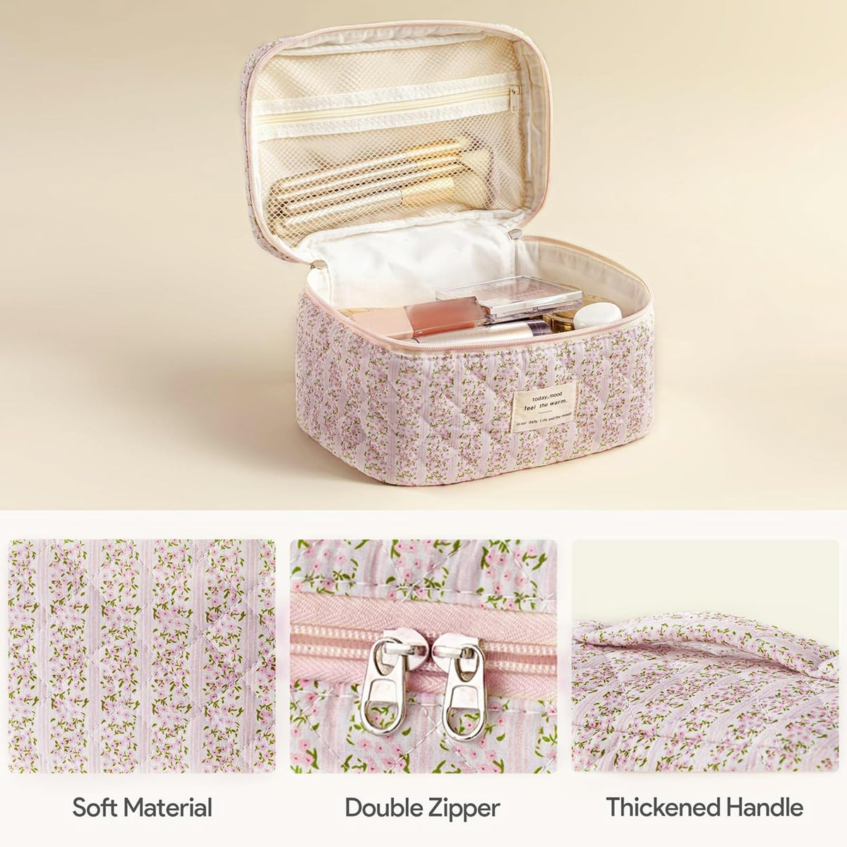 HBselect large makeup bag opened, showcasing storage space