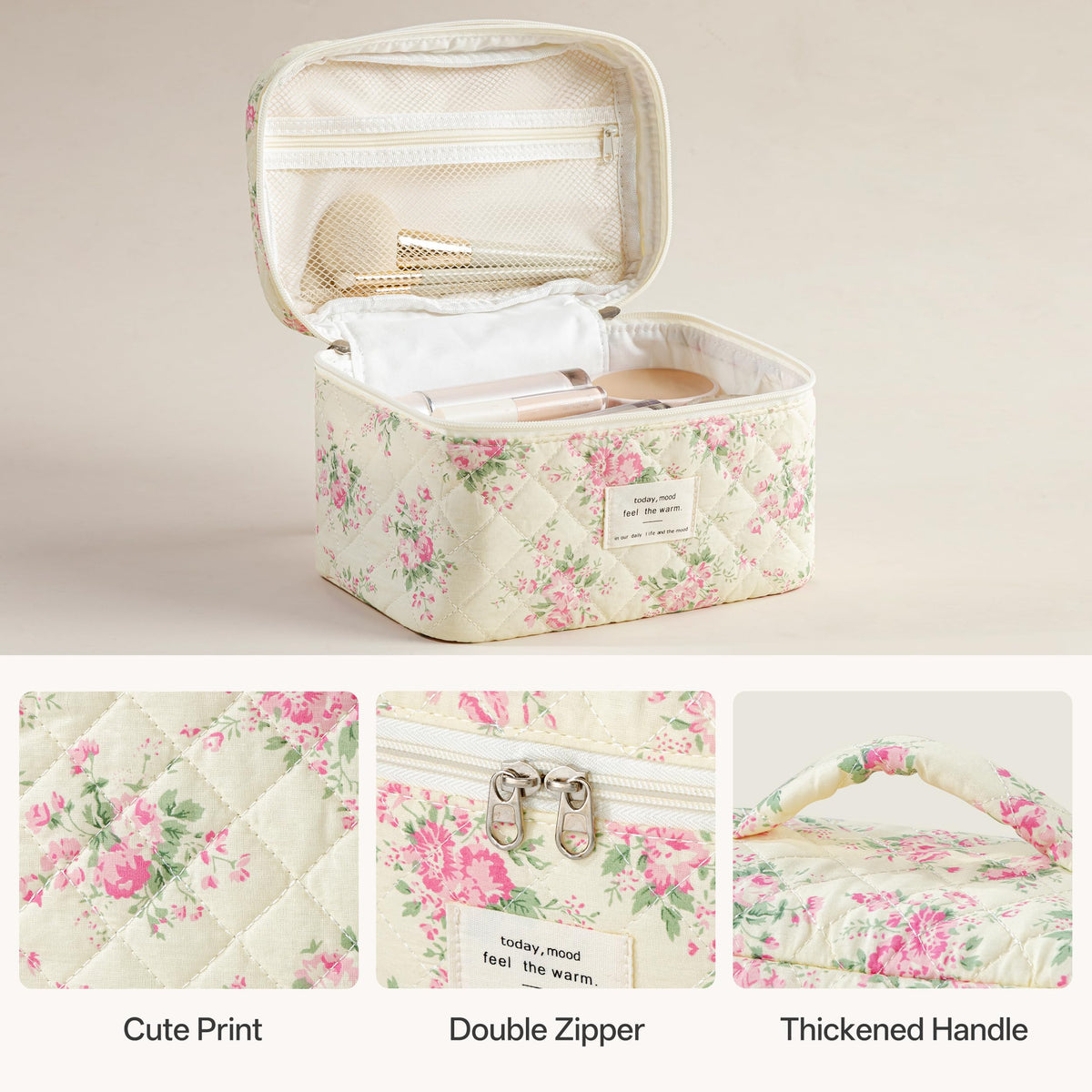 HBselect Large Makeup Bag showing double zipper detail
