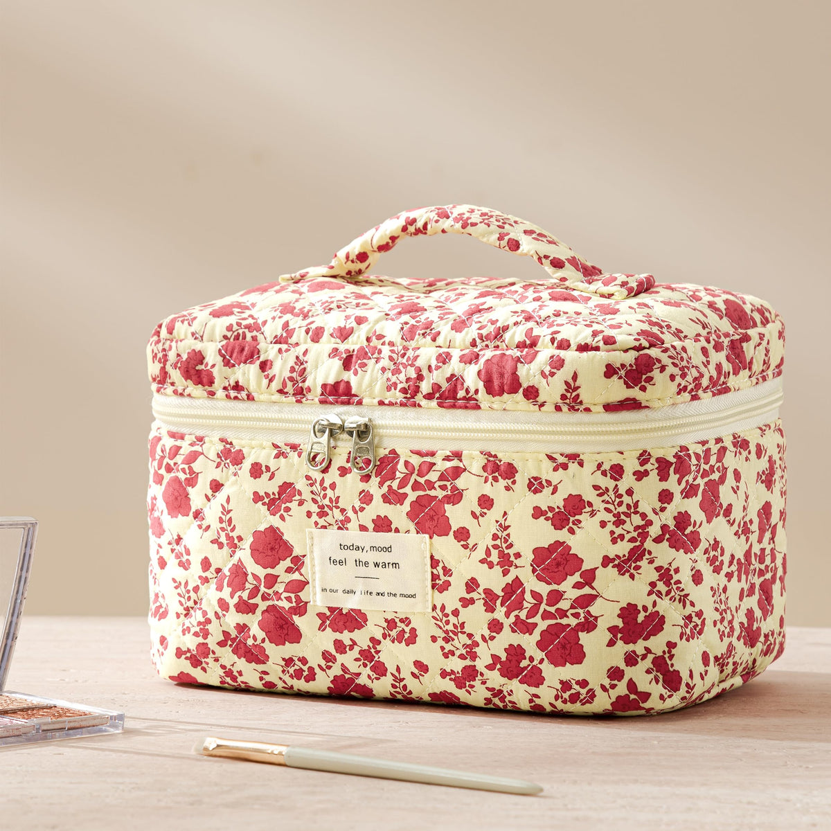 HBselect makeup bag set displayed in a travel suitcase