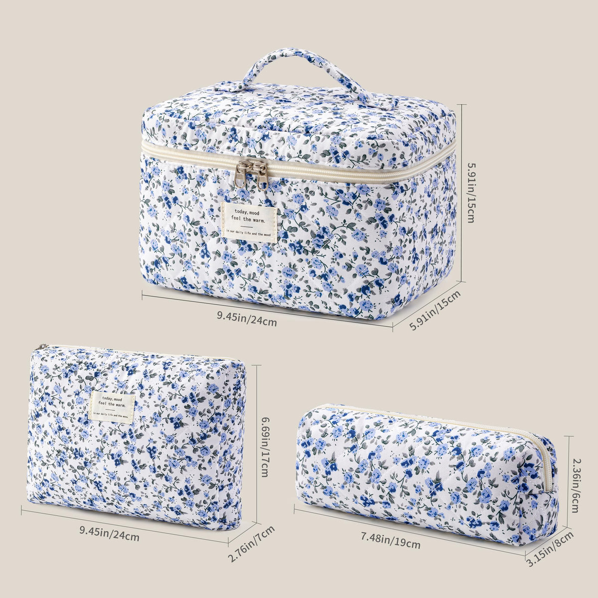 HBselect makeup bags arranged together showcasing size variations