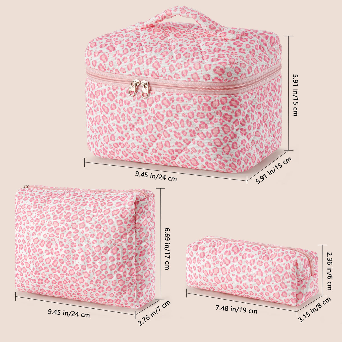 HBselect makeup bags set displayed with cosmetics