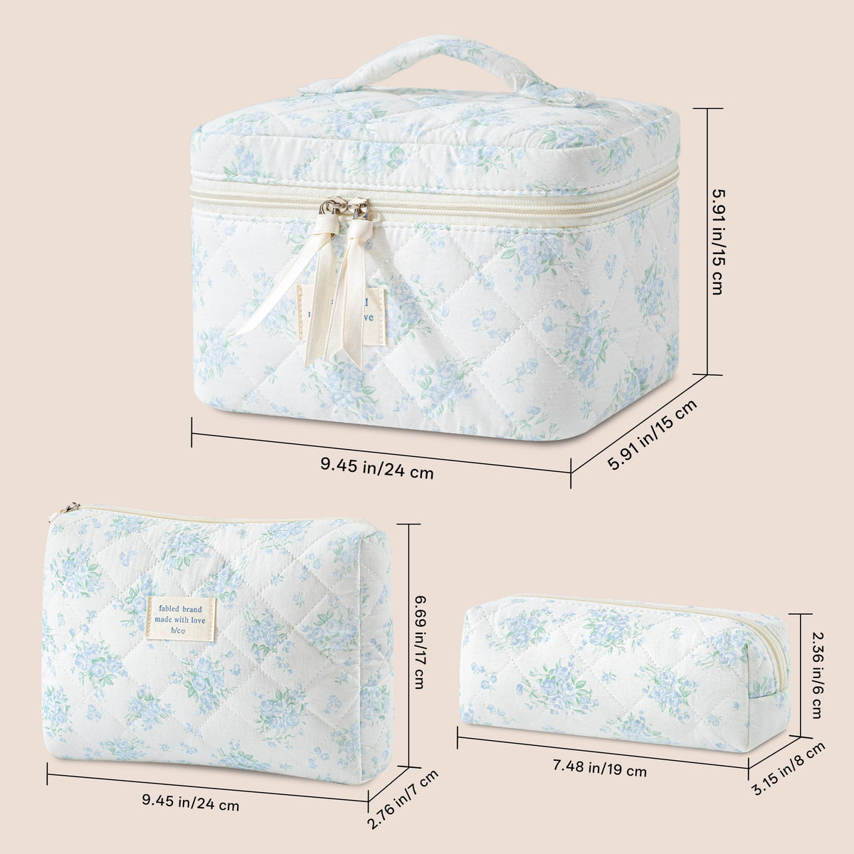 HBselect makeup bags stacked for storage
