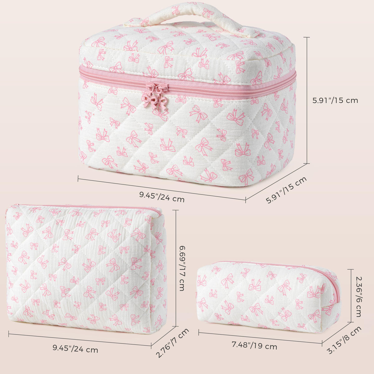 HBselect makeup bags stacked together displaying various sizes