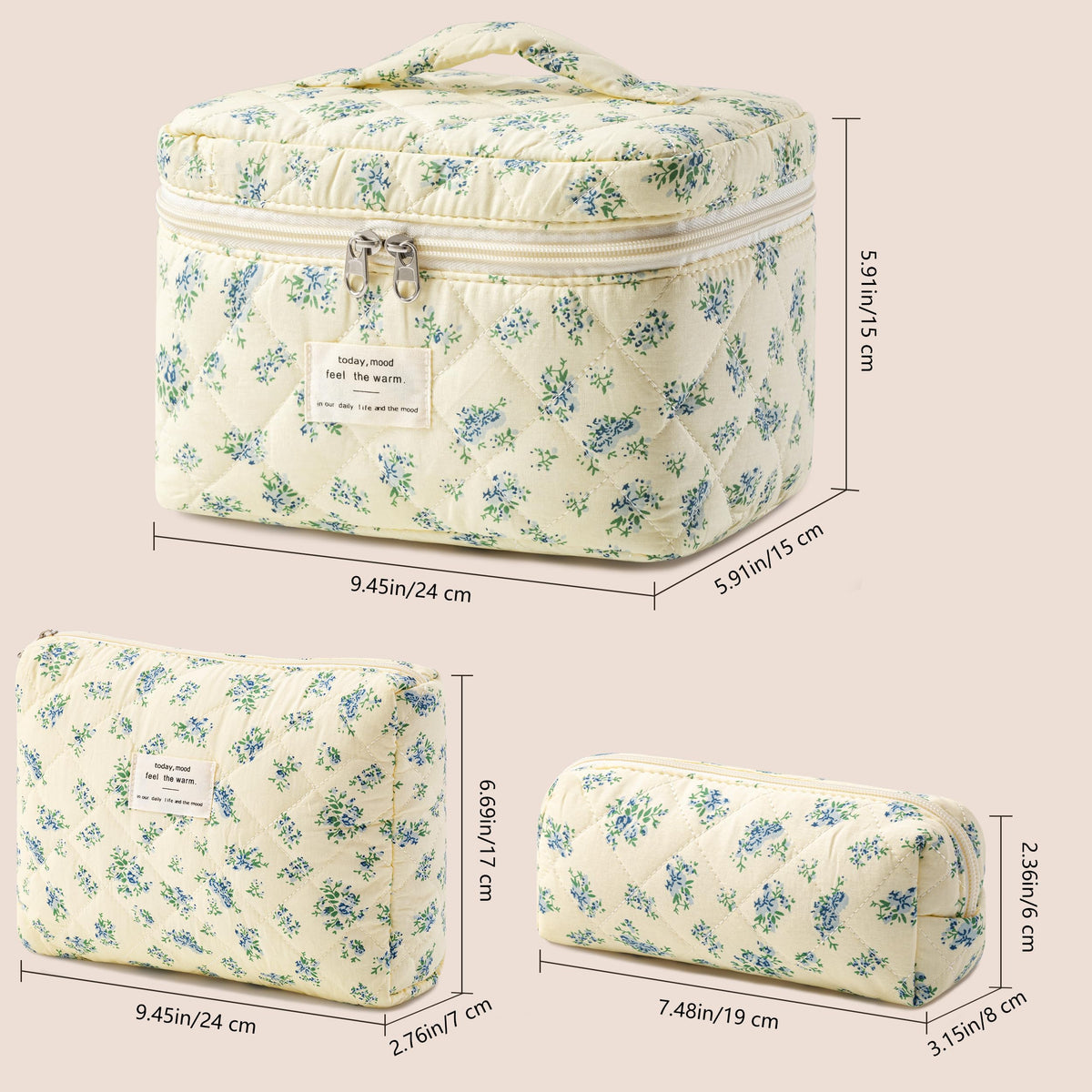 HBselect makeup bags stacked with zippers visible