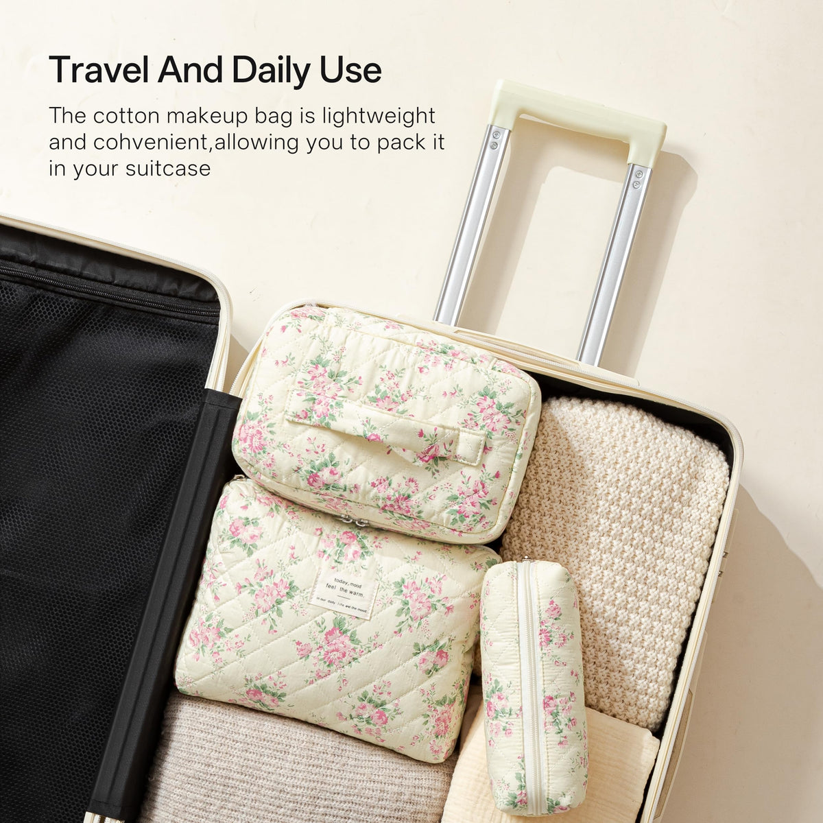 HBselect Medium Makeup Bag with floral pattern, side view