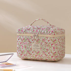 HBselect Quilted Makeup Bag interior view with cosmetics
