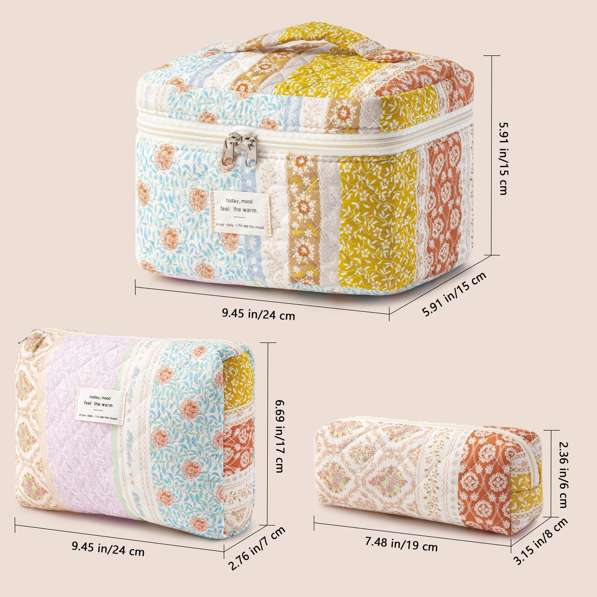 HBselect Quilted Makeup Bag large bag interior with compartments