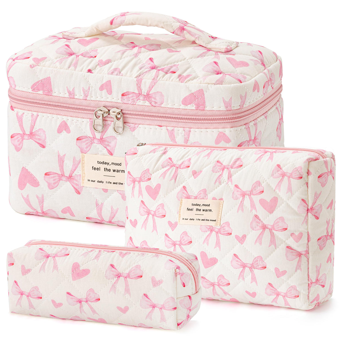 HBselect Quilted Makeup Bag large size front view with floral pattern