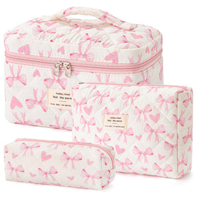 HBselect Quilted Makeup Bag large size front view with floral pattern