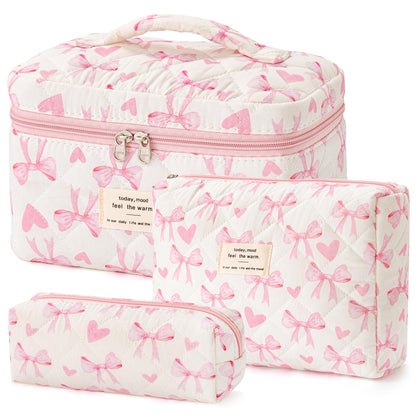 HBselect Quilted Makeup Bag large size front view with floral pattern