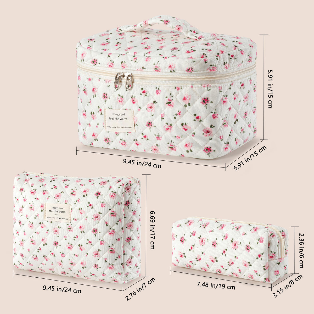HBselect Quilted Makeup Bag large size open showing contents