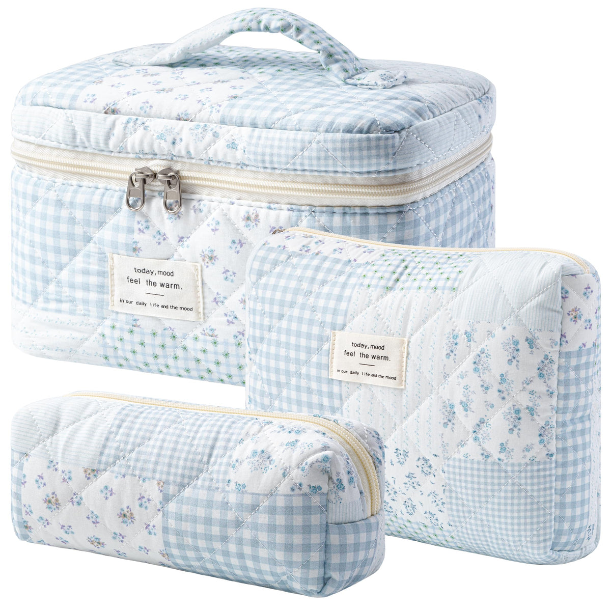 HBselect Quilted Makeup Bag large size with floral pattern