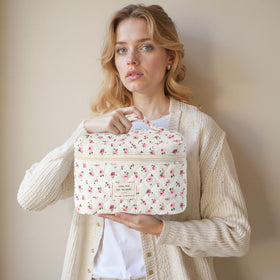 HBselect Quilted Makeup Bag medium size with skincare products
