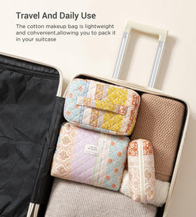 HBselect Quilted Makeup Bag Set all three bags stacked together