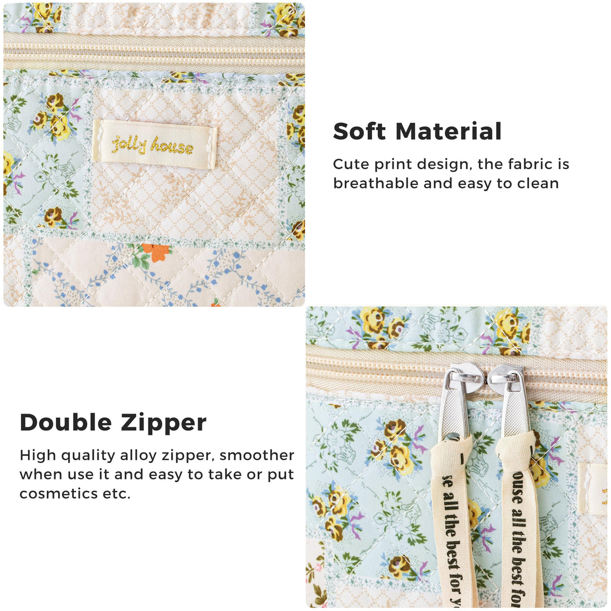 HBselect Quilted Makeup Bag Set arranged on a table