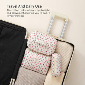 HBselect Quilted Makeup Bag Set displayed with cosmetics