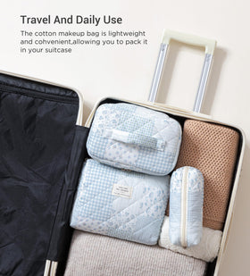 HBselect Quilted Makeup Bag set displayed with makeup products