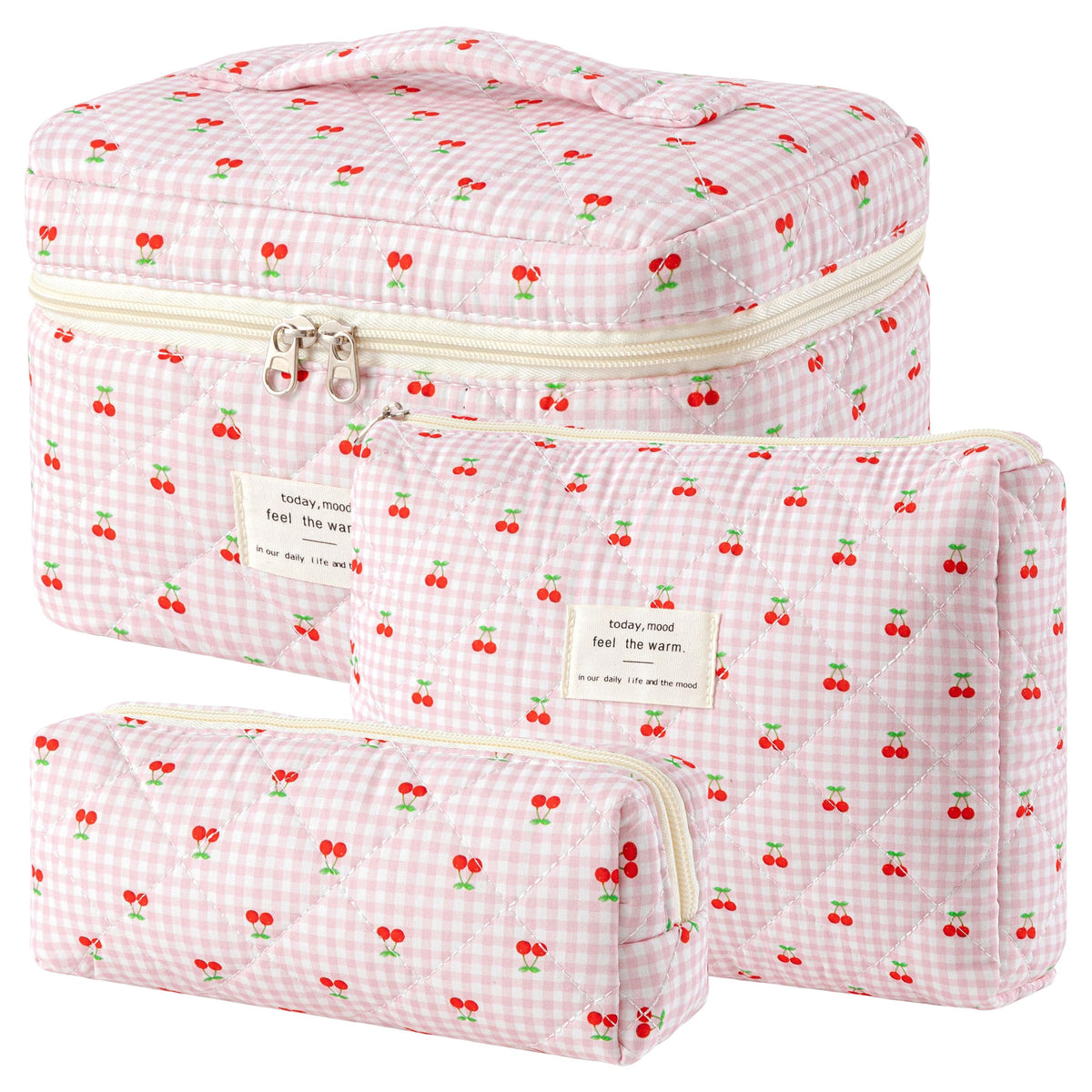 HBselect Quilted Makeup Bag Set featuring floral design front view